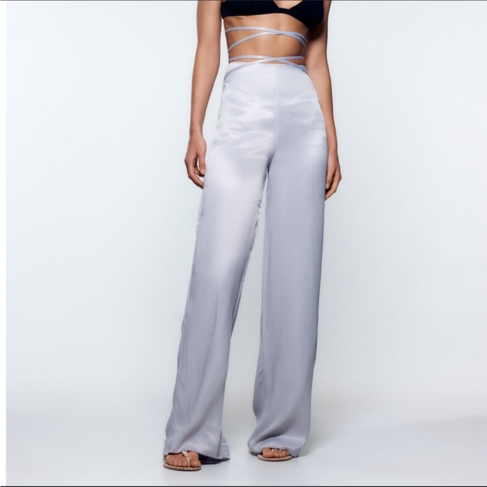 Zara Light Gray Wide-Leg Trousers